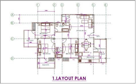 Layout Plan Of Bhk Flat Dwg File Cadbull