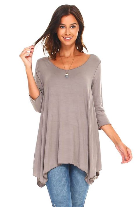 Simplicitie Womens 34 Sleeve Loose Fit Flare Swing T Shirt Tunic Top