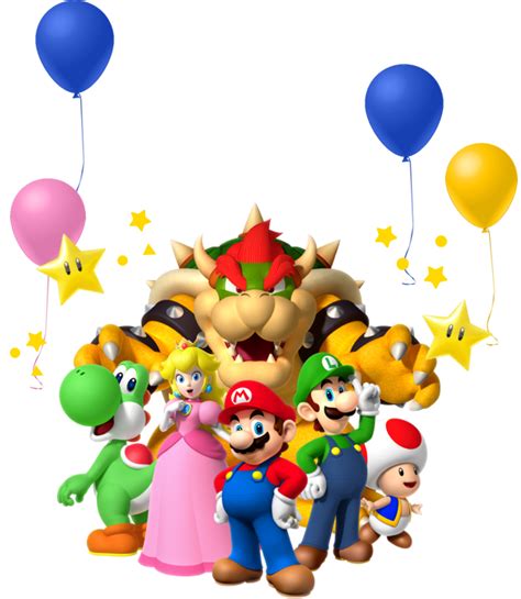 Super Mario And Friends Are Standing In Front Of Some Balloons With