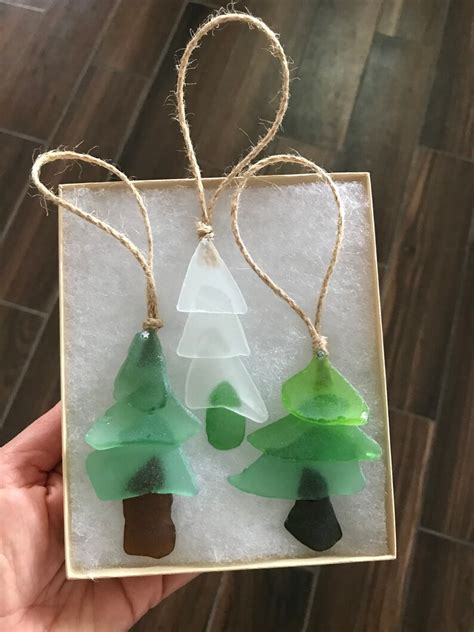 Genuine Beach Glass Ornaments Sea Glass Christmas Tree Trio Etsy