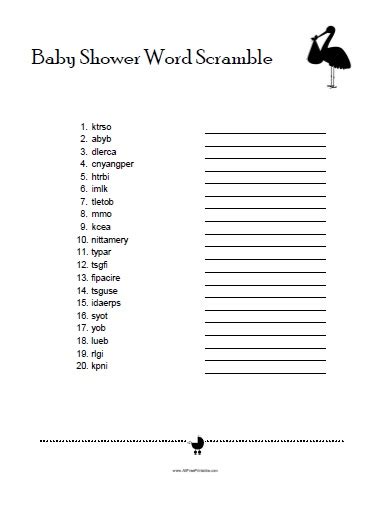 Baby Shower Word Scramble Game Free Printable