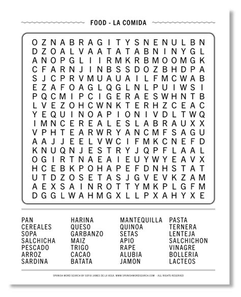 Spanish Food Word Search A Free Printable To Learn Food