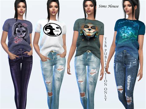 Мужская футболка хлопок котик в наушниках. Футболки с принтами - Одежда - Моды для Sims 4