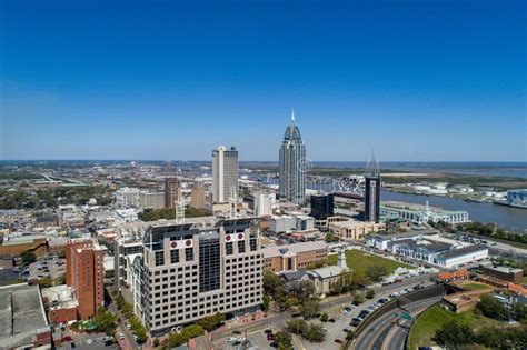 Aerial View Of Downtown Mobile Alabama Riverside Stock Photo Image