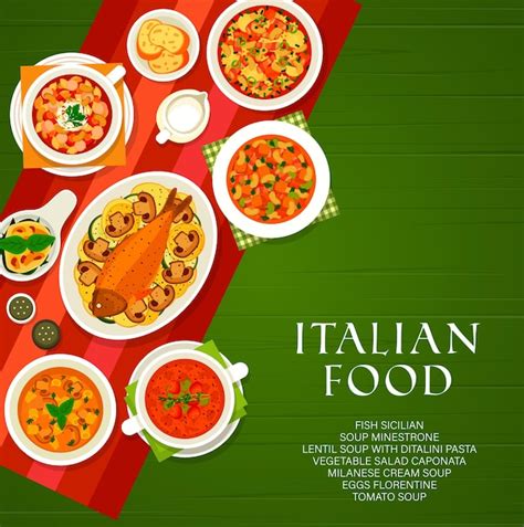 Premium Vector Italian Cuisine Italy Food Cartoon Vector Poster