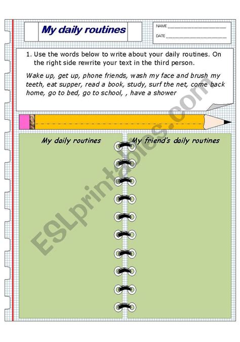 My Daily Routine Writing Exercise Esl Worksheet By Huizinga