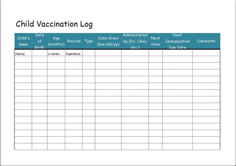 child vaccination log template word excel templates