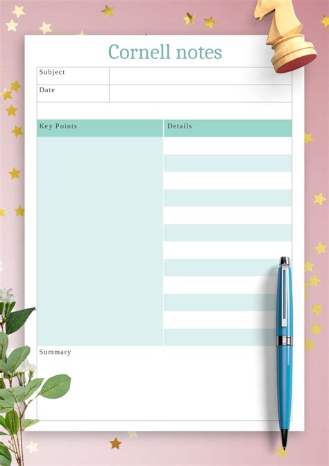 Download Printable Cornell Notes Template Blue Background Pdf
