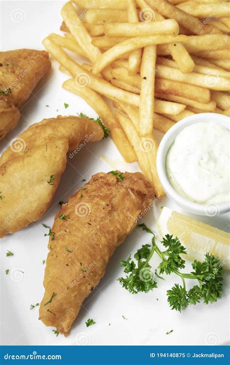 British Traditional Fish And Chips Meal On Plate Stock Image Image Of