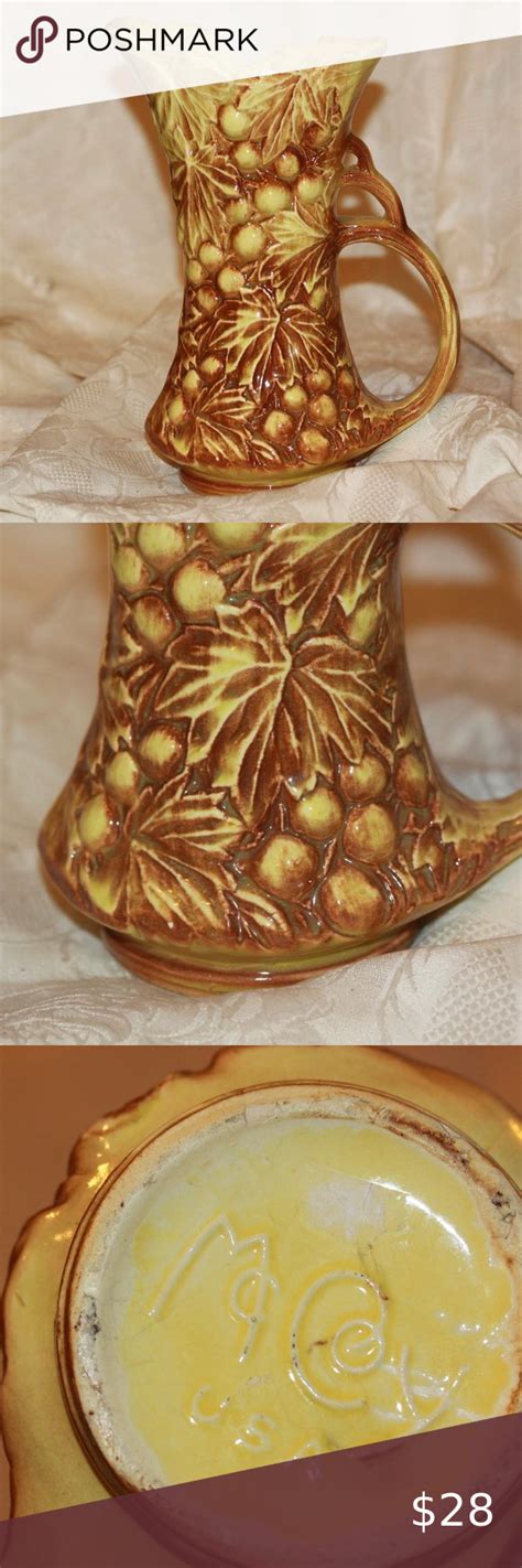 Mccoy Pottery Usa Grapes And Leaves Vasepitcher Vintage Marked On