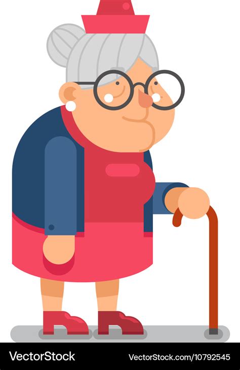 Granny Old Lady Character Cartoon Flat Design Vector Image