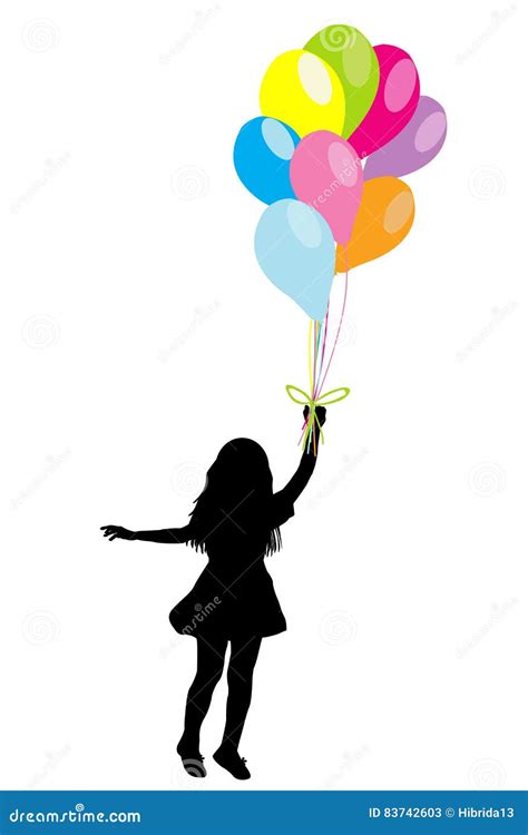 Girl Silhouette With Colorful Balloons Stock Vector Illustration Of