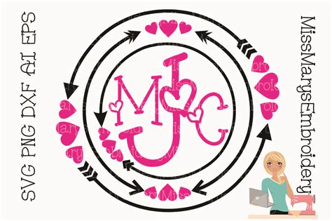 Heart Arrow Monogram Svg Cutting File Png Dxf Ai Eps