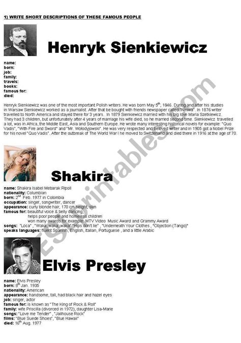 Writing A Short Biography Of Famous People Part 3 English For