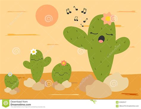 Cute Cartoon Cactus Singing In The Desert Funny