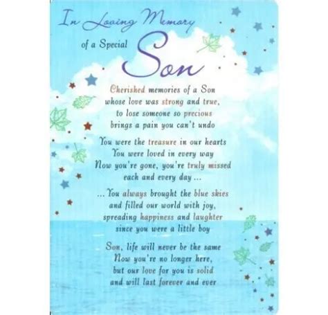 GRAVE CARD IN LOVING MEMORY OF A SPECIAL SON Poem Verse Memorial Funeral PicClick