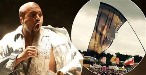 awkward fan flies kim kardashian sex tape flag during kanye west s glastonbury performance