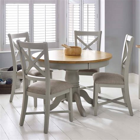 Bordeaux Painted Light Grey Round Extending Dining Table