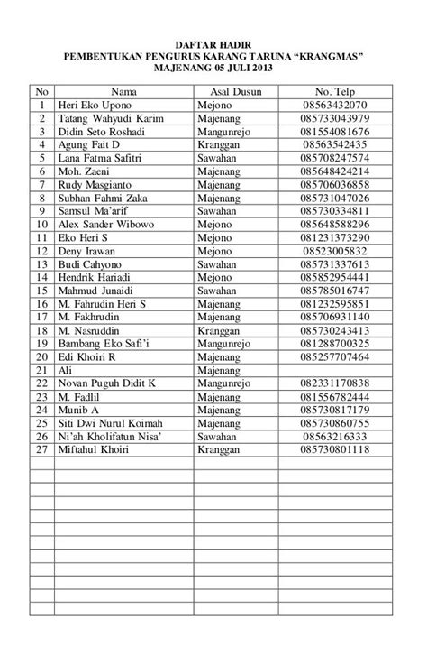 Contoh Buku Daftar Anggota