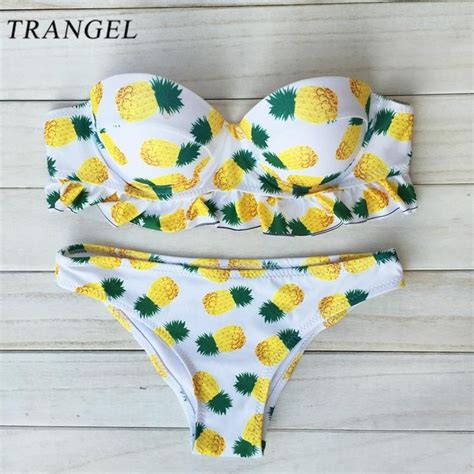 10 95us trangel pineapple women swimsuit sexy ruffle bikini sets women push up swimwear for