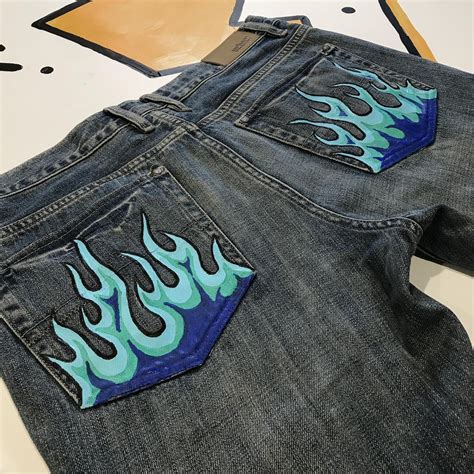 Blue Flame Jeans Custom Hand Painted Denim In 2021 Painted Clothes