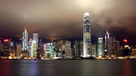 Wallpaper City Cityscape Hong Kong Night Reflection Skyline