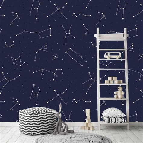 Constellations Pattern Kids Room Wallpaper Dark And Elegant Etsy In
