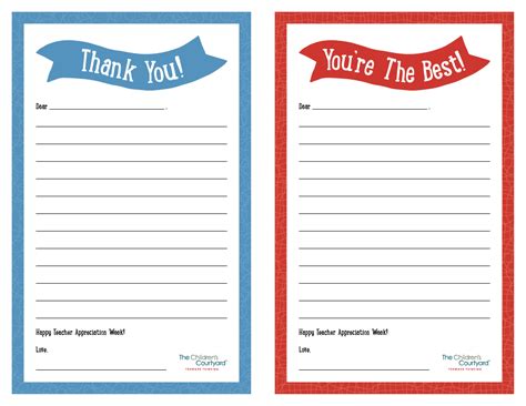 Teacher Appreciation Week Printable Thank You Notes