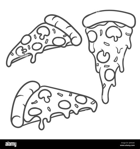 Vector Illustration Pizza Slice With Melted Cheese And Pepperoni Hand