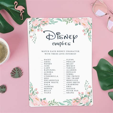 Disney Couples Game Bridal Shower Games Match The Disney Couples Disney Couples Bridal Shower