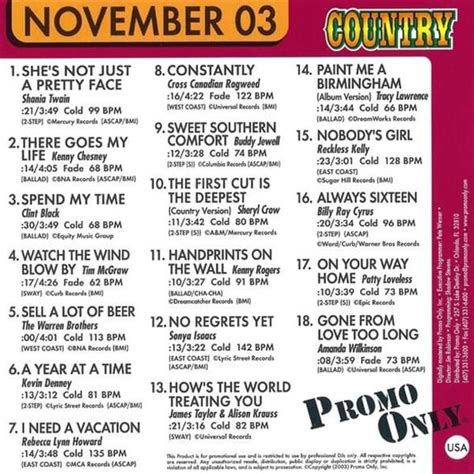 Various Artists Promo Only Country Radio November 2003 Lyrics And
