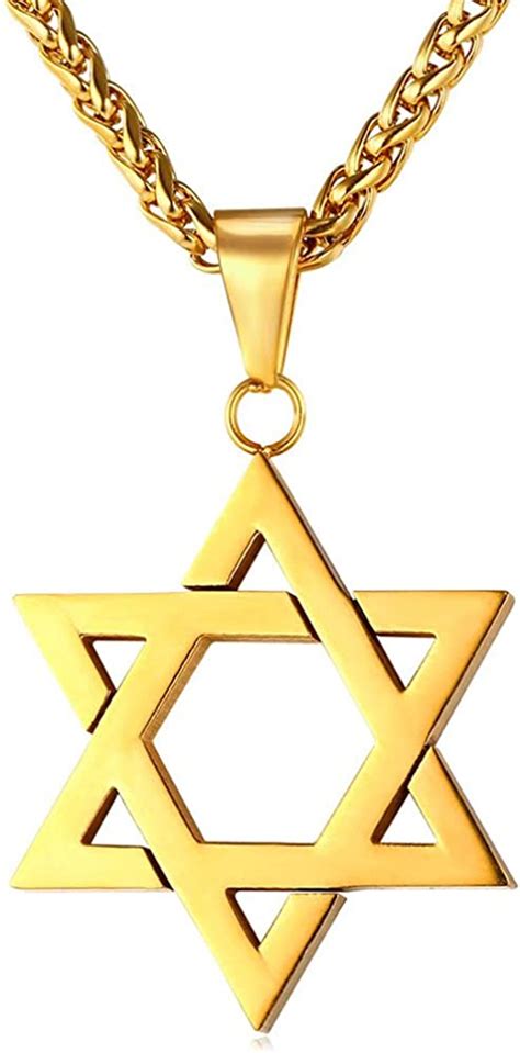 Large Gold Star Of David Necklace 55 Cm Chain Jewelry