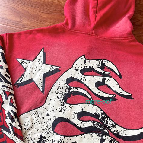 Hellstar Studios Records Hoodie Red Print Hooded Sweater Pullover Tops