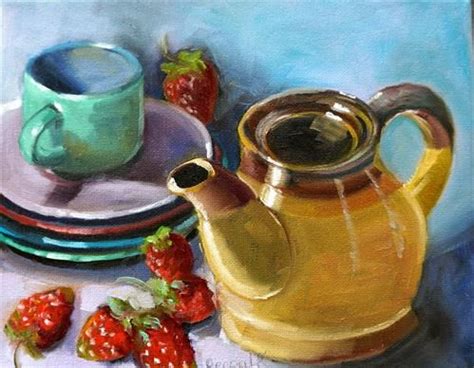 Daily Paintworks Teapot With Strawberry Original Fine Art For