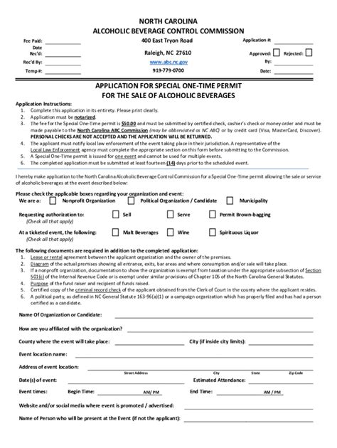 2022 2024 Form NC ABC Commission Application For Special One Time