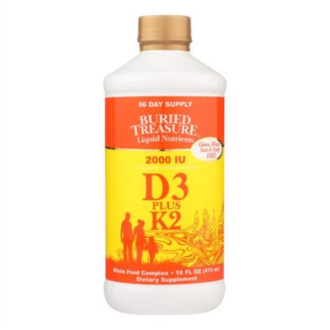 Buried Treasure Vitamin D3 Plus K2 Liquid Dietary Supplement 16 Fl Oz