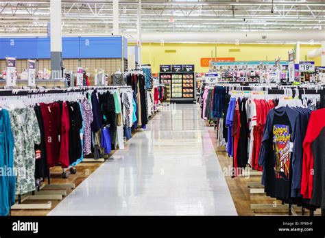 Walmart Interior Showing A Clothing Lined Aisle Stock Photo Royalty