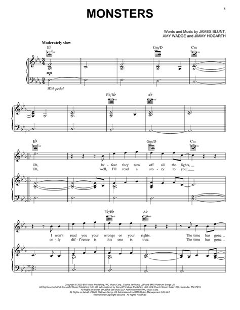James Blunt Monsters Sheet Music And Chords Download 5 Page Printable