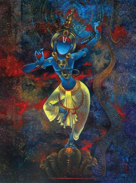 Lord Krishna Dancing On Kaliya Naag By Yograj Verma