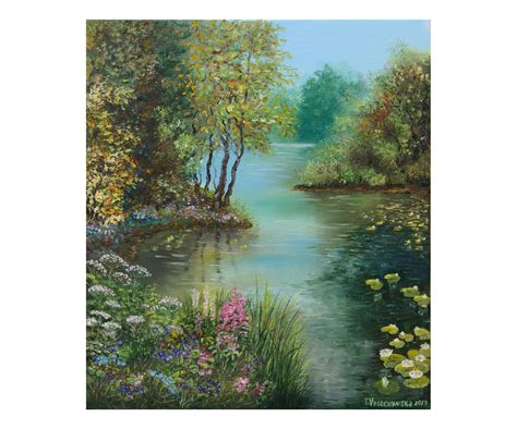 Summer Landscape Forest Lake Oil Painting Original