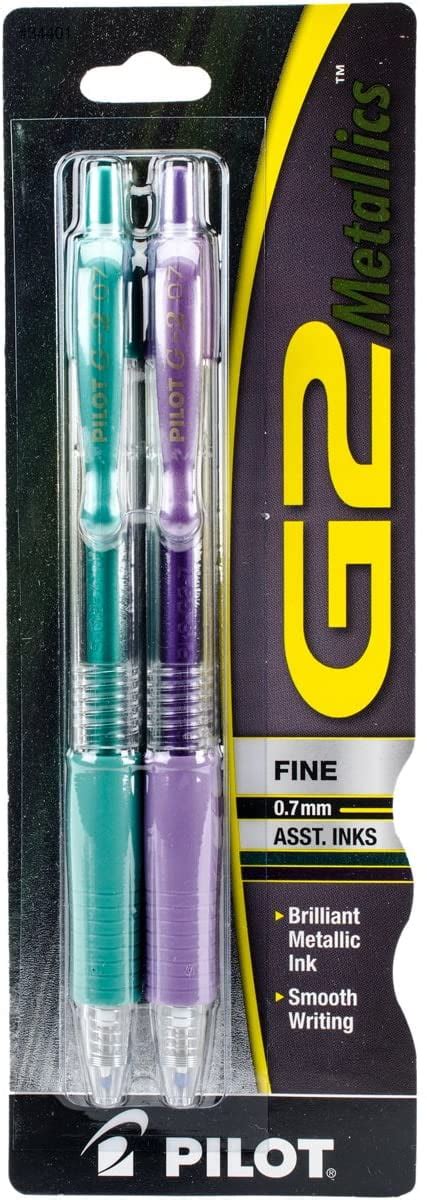 Pilot G2 Metallics Gel Roller Pens Fine Point Assorted Color Inks 2