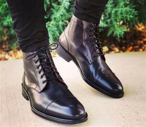 handmade men cap toe leather dress boots men black leather ankle boots in 2020 mens dress