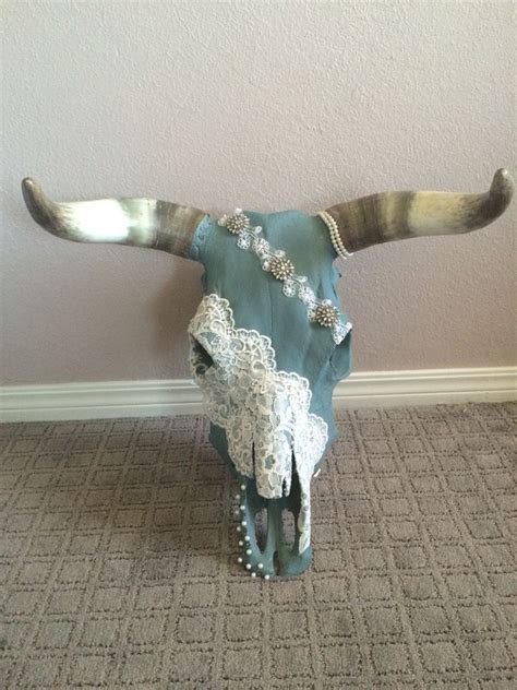 My Diy Cow Skull With Lace Pearls And Rhinestones Cow Skull Decor