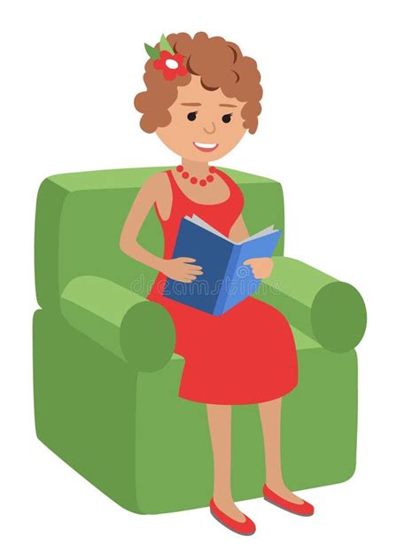 Illustration Of Woman Reading A Book Sitting In Armchair Stock Vector Illustration Of