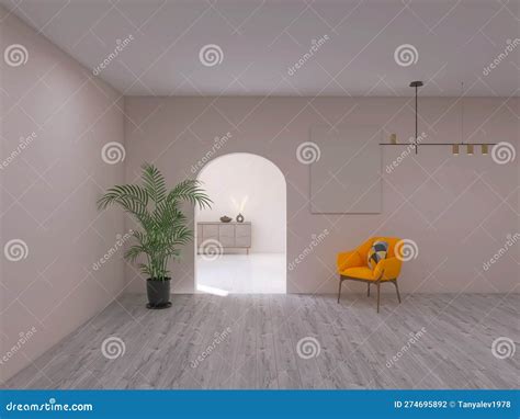 Living Room Interior Design Plant 3d Render 3d Illustration Trendy