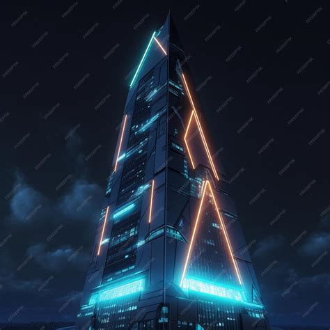 Premium Ai Image Futuristic Skyscraper With Neon Lights