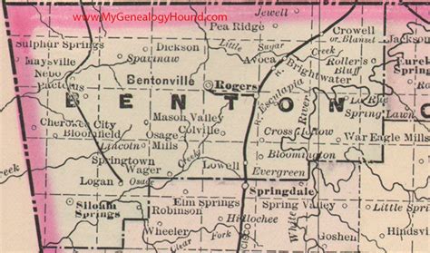 Benton County Arkansas 1889 Map Bentonville Rogers Lowell Pea Ridge