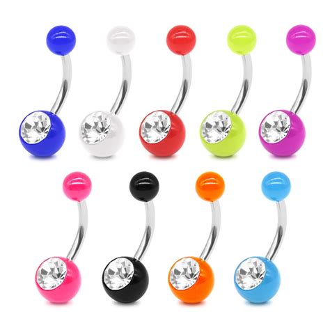 14g Acrylic Belly Ring Colorful 10mm Bar Plastic Navel Rings Button