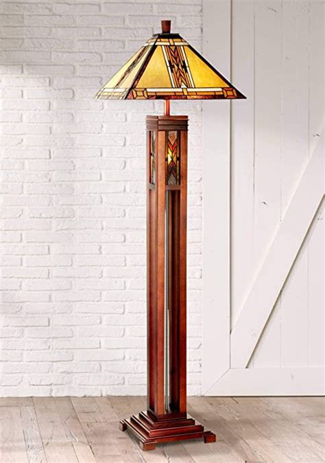 Robert Louis Tiffany Mission Rustic Tiffany Style Floor Lamp With Night Light 62 5 Tall Walnut