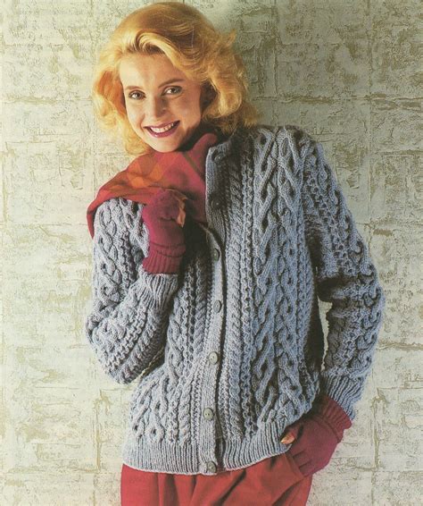 womens aran cardigan knitting pattern pdf ladies 32 34 36 etsy uk